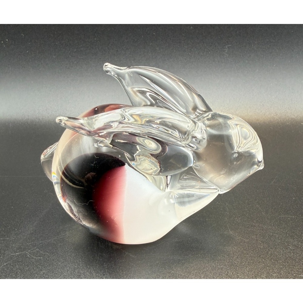 Hand Blown Art Glass w/ Amber & White Rabbit - 2.75" Tall x 3.75" Long
